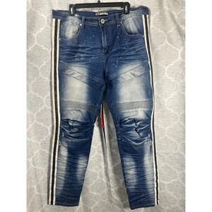 Bleecker Mercer Men's Blue Wash Moto Jeans with Side Stripe 36x32